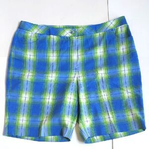 Plus Ladies EP Pro Blue & Green Plaid Bermuda Golf Shorts 9" Inseam Size 18